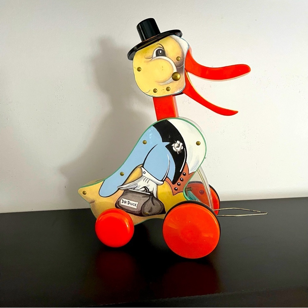 Fisher-Price Mattel Quacking Dr. Duck Plastic Pull Toy Vintage Retro Works 2004‌